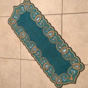 Pier 1 Turquoise Fully Beaded Table Runner